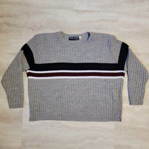 Vintage Americas Sweater Spor tGray Striped Knit Sweater Mens 3XL